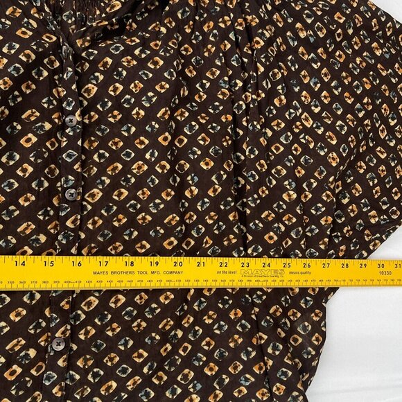Anthropologie Boho Flowy Button-Down Tunic Blouse Cotton Brown Yellow Pattern S - Picture 8 of 11